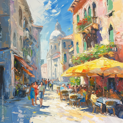 Impressionist oil painting. Venice in the summertime.