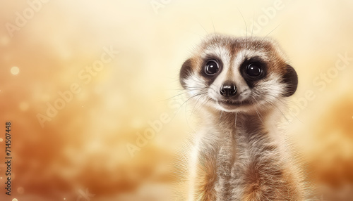 portrait happy meerkat on gold background photo