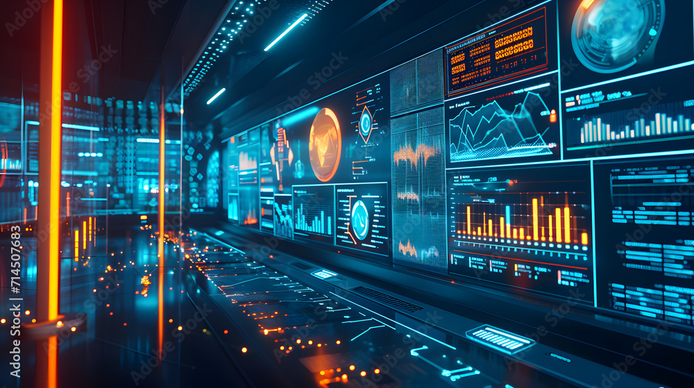 Fototapeta premium Futuristic Analysis with charts. Futuristic Financial Dashboard