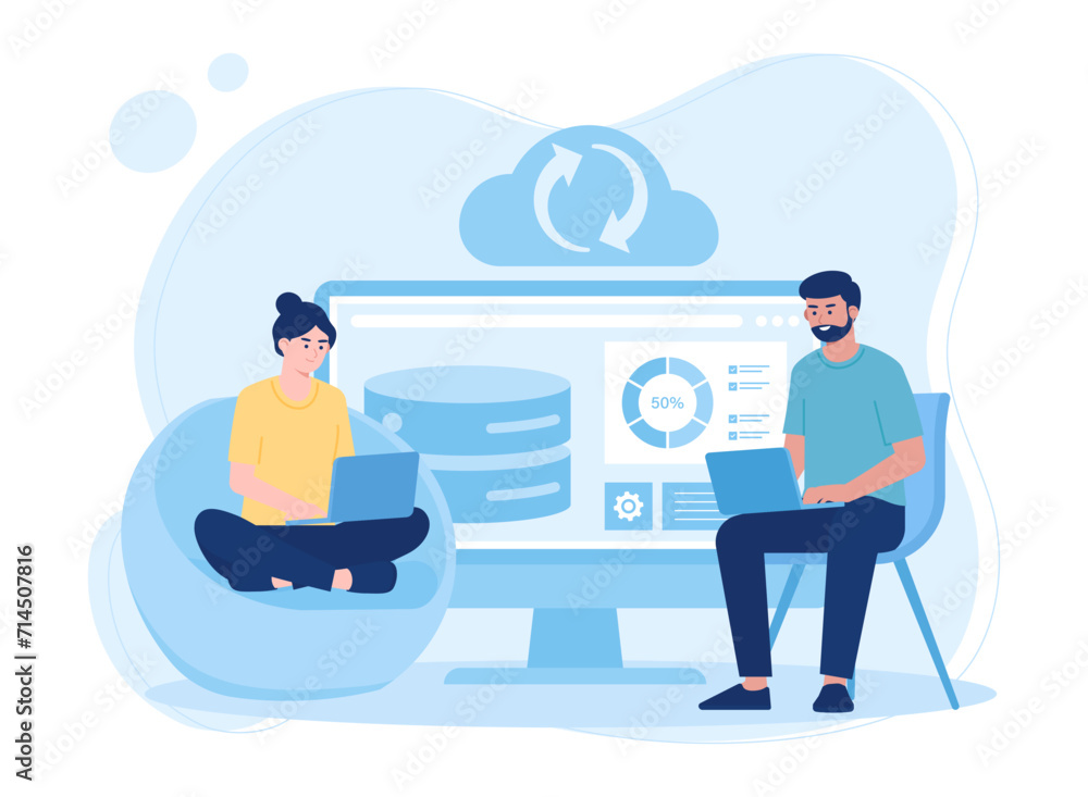people back up cloud connections concept flat illustration people back up cloud connections concept flat illustration