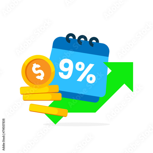 dividend or investment yield, percentage of return on capital per annual concept illustration flat design vector. modern graphic element for landing page ui, infographic, icon
