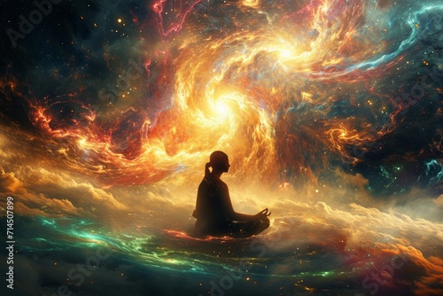 Mystical illustration of a person in cosmic meditation photo