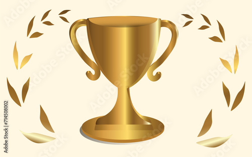 Luxuery Gold Trophy Cup Vector Flat Trophy Icon with stars and laurel wreath