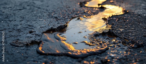 Oil spill on pavement as environmental pollution concept.