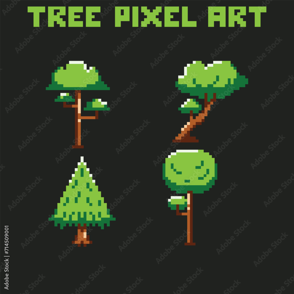 this tree icon in pixel art with simple color and black background ,this item good for presentations, stickers, icons, t shirt design,game asset,logo and your project.