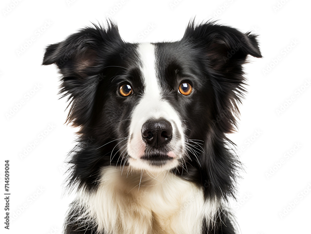 Border Collie against a pristine white backdrop, showcasing distinct markings and intelligent gaze. A timeless, sophisticated image perfect for posters, prints, and promotions