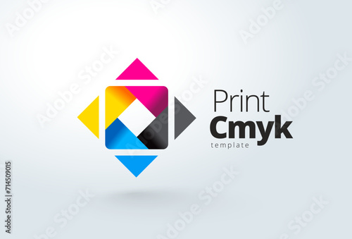 Logo Printing CMYK color theme. Abstract geometric figure. Template design vector. White background.