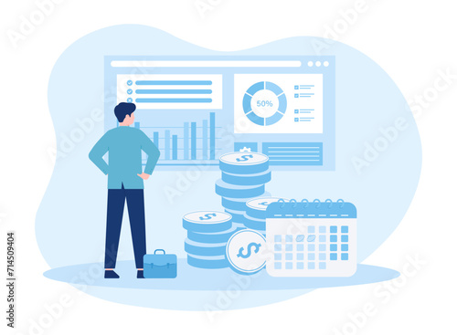 men prepare growth data analysis concept flat illustration