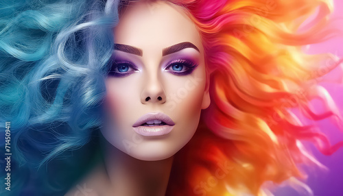 Creative Rainbow Hair Coloring Portrait Woman , LGBQ concept