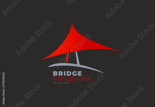 Logo Bridge Red Color. Template design vector. Black background.