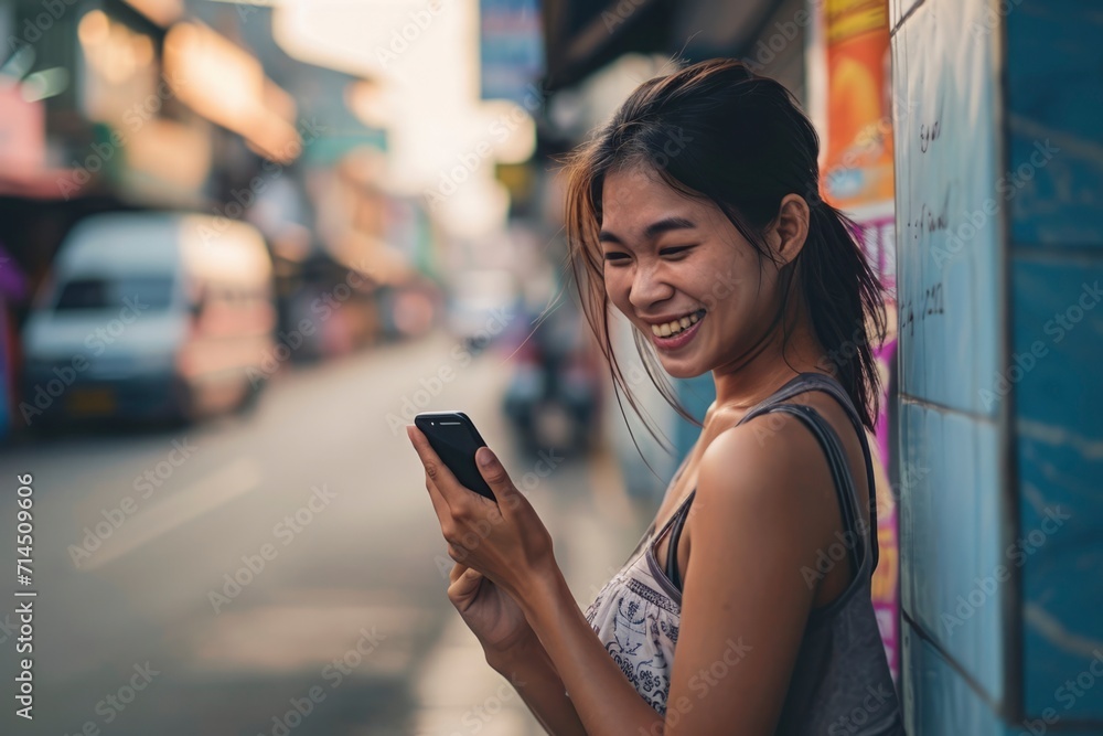 Photo of an asian woman using smartphone