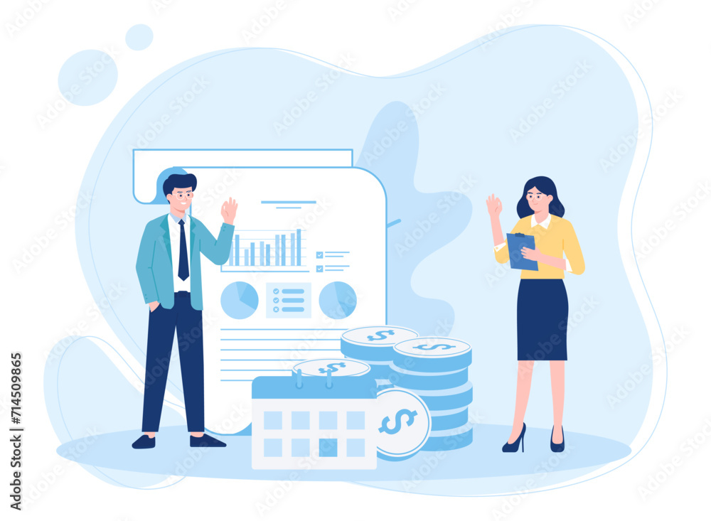 two workers are analyzing growth data concept flat illustration