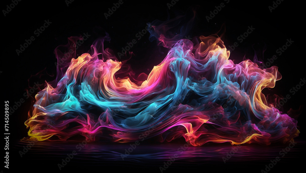 Fototapeta premium Colorful neon fire burning and flowing like wind in the air, background