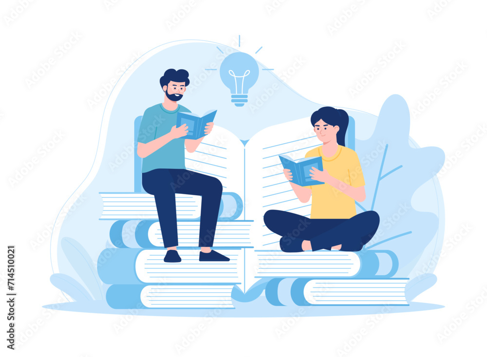 two pairs learn together concept flat illustration