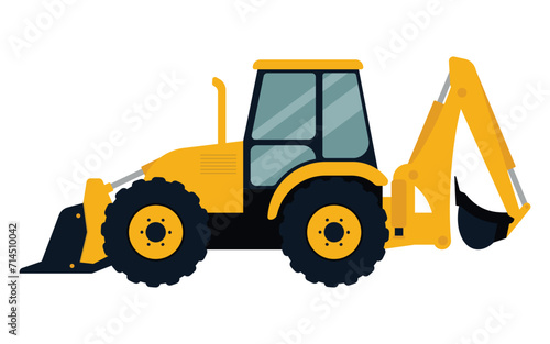 Backhoe loader. Construction machinery. Special equipment. Vector illustration.
