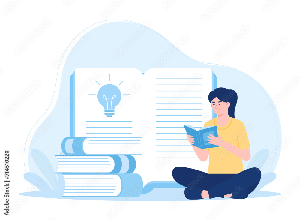 woman reading a book concept flat illustration woman reading a book concept flat illustration
