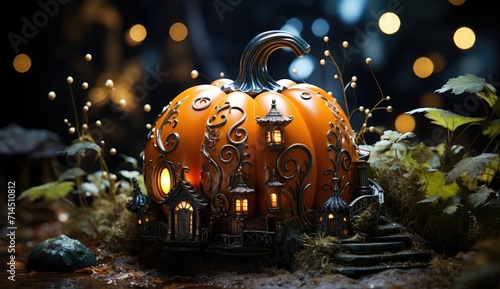 A charming little pumpkin house nestled in a magical fairytale setting. Perfect for creating an enchanting and whimsical atmosphere