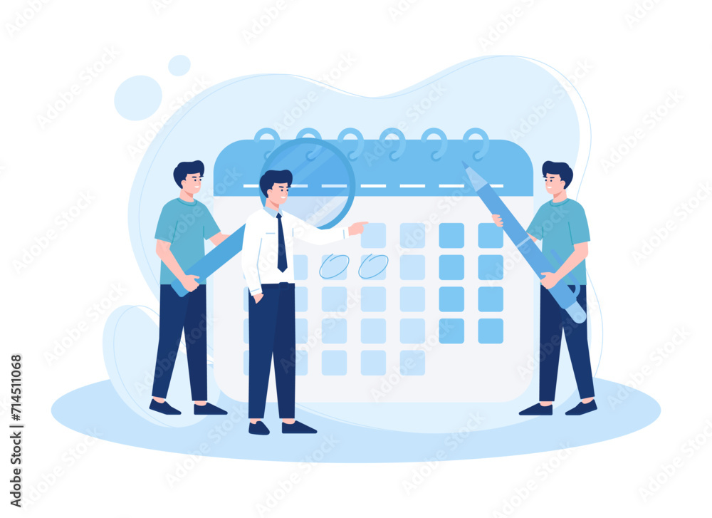 men organize work schedules concept flat illustration