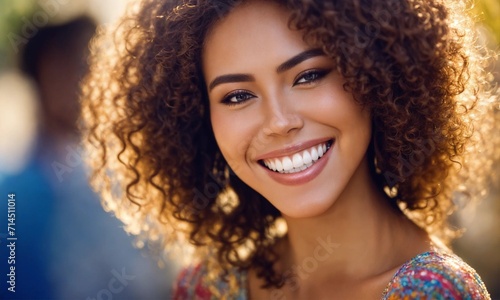 Perfect healthy teeth smile of young woman. Teeth whitening. Dental clinic patient. Image symbolizes oral care dentistry, stomatology. Dentistry image