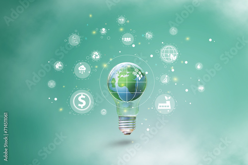 World and icon to Organization Sustainable development environmental.  ESG, co2, circular company, and net zero. Technology Environment, 