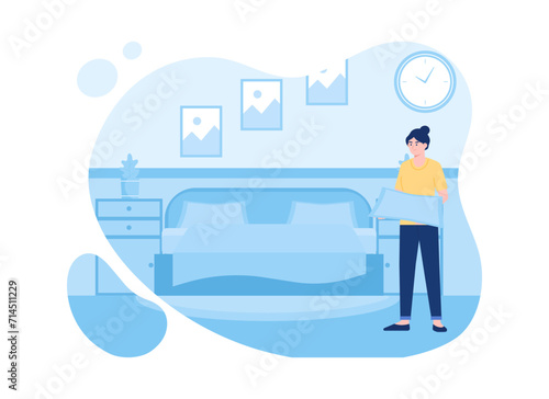 women going to bed concept flat illustration