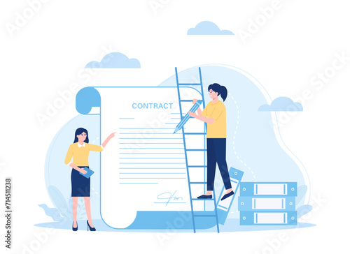 woman writing a contract concept flat illustration
