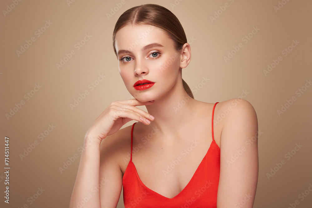 Portrait beautiful young woman with clean fresh skin. Model with healthy skin, close up portrait. Cosmetology, beauty and spa Portrait beautiful young woman with clean fresh skin. Model with healthy skin, close up portrait. Cosmetology, beauty and spa