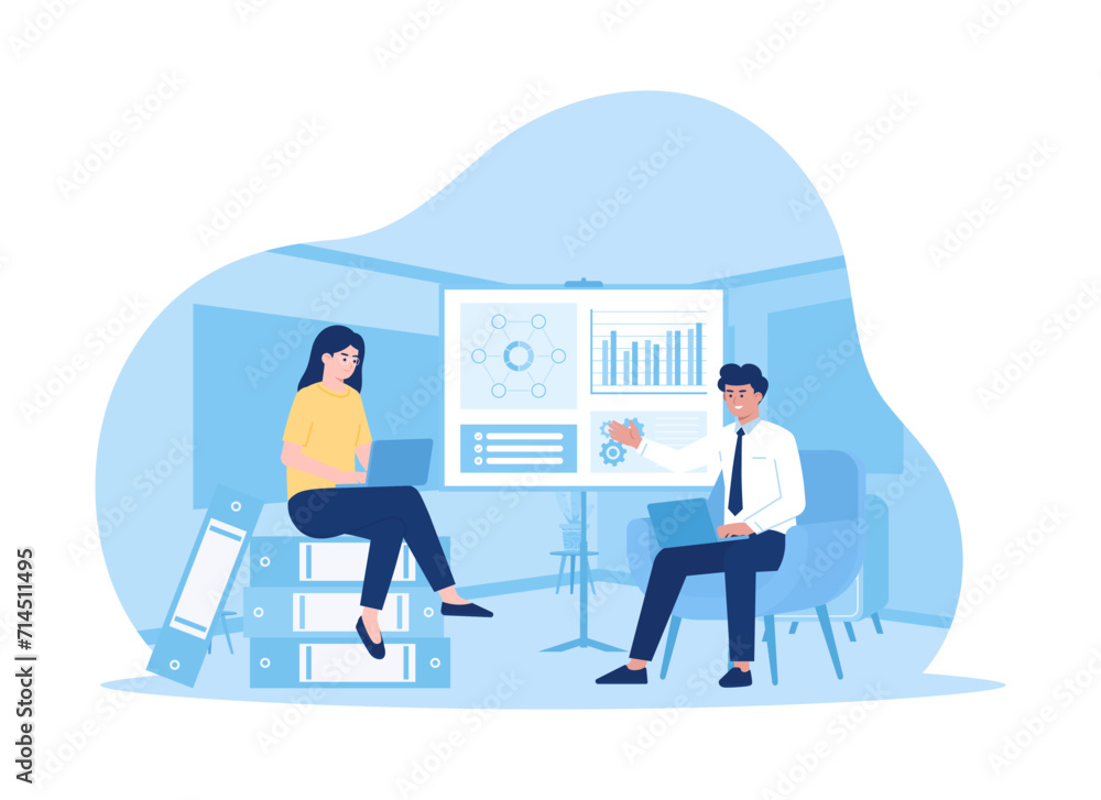 people analyzing growth chart concept flat illustration people analyzing growth chart concept flat illustration
