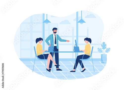 three people had a business meeting at the office concept flat illustration