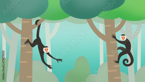 Canvas Print illustration of forest of monkeys