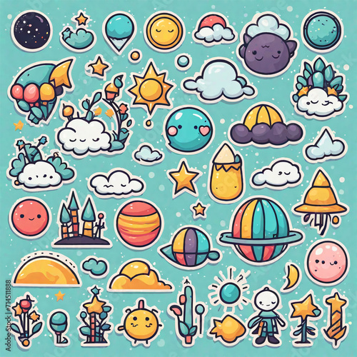 Cute elements in the sky illustrated with a cartoon artwork