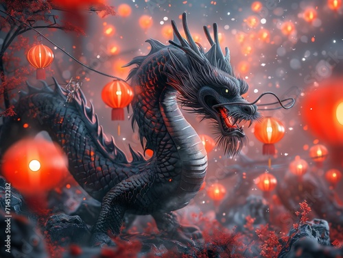 Mysterious Chinese Dragon Sculpture in Chinese New Year Lantern Festival