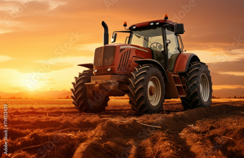 tractor in a field at sunset © olegganko