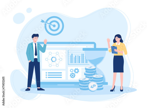  colleagues analyzing growth charts concept flat illustration