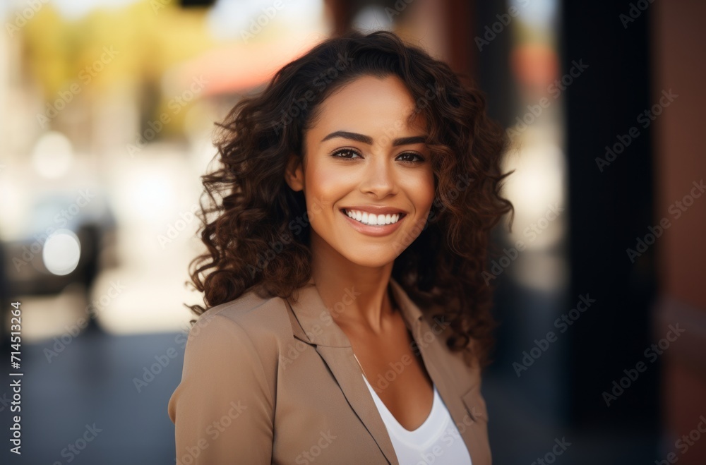 women smiling in a business suit in the city women smiling in a business suit in the city