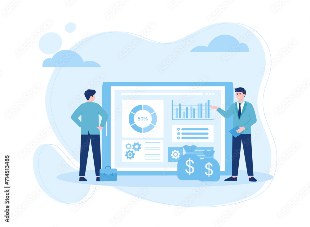  colleagues analyzing growth charts concept flat illustration