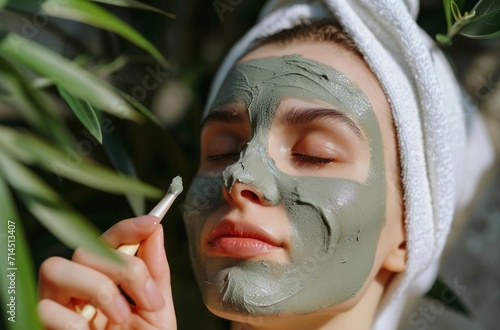 woman using an olive oil and clay face mask