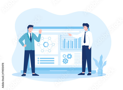 analytics marketing metrics data analysis financial audit concept pie charts diagrams analyzing concept flat illustration