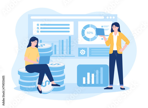 two women investing money for business capital concept flat illustration