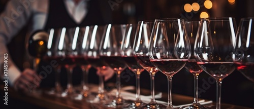 waiters serve wine glasses and glasses at a restaurant