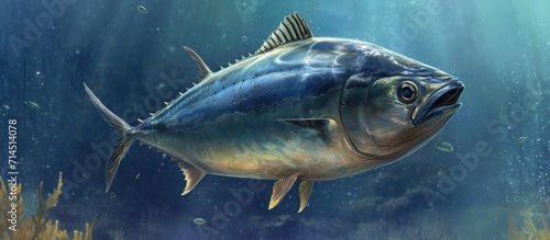 Thunnus is a type of fish from the Scombridae family that lives in the ocean. It is part of the Thunnini tribe. photo