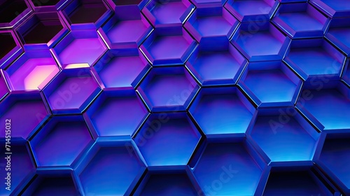 A grid of hexagons in shades of blue and purple