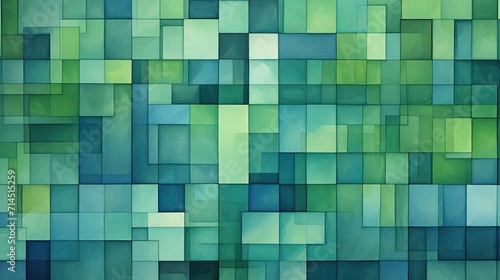 A grid of squares in shades of green and blue