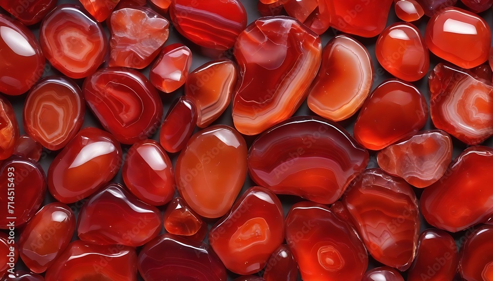 Variety of red agate stones background  - obrazy, fototapety, plakaty 