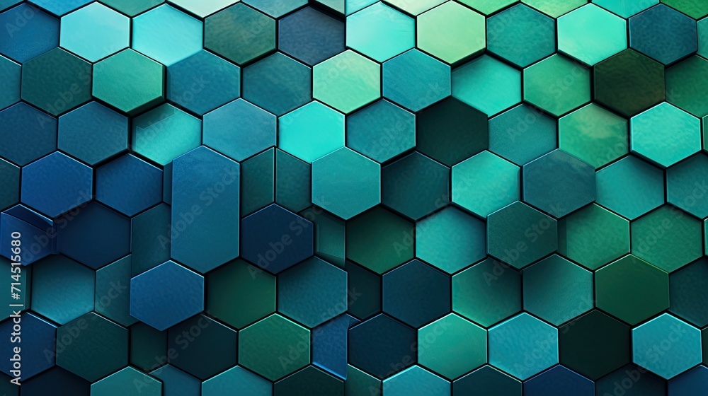 A hexagonal pattern with shades of blue and green A hexagonal pattern with shades of blue and green