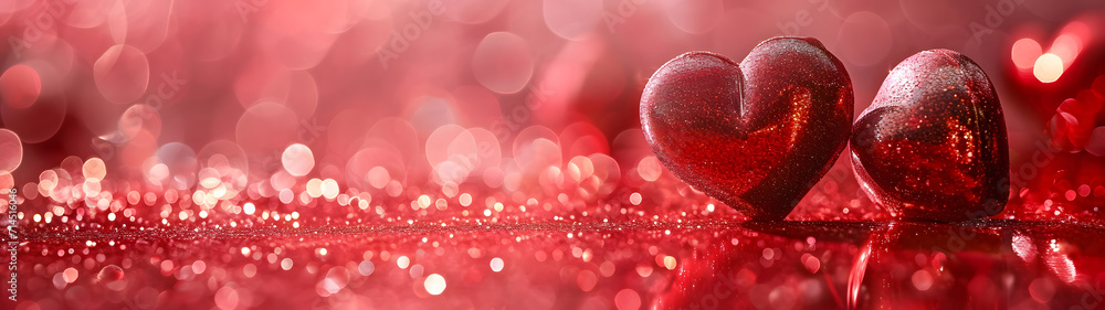 Two Red Hearts Resting on a Shiny Surface Two Red Hearts Resting on a Shiny Surface