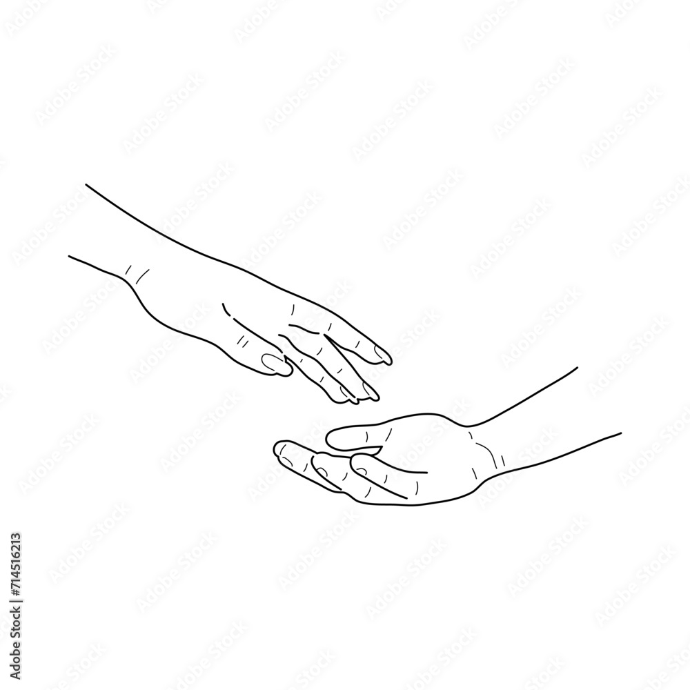 Male giving hand woman inviting to dance. Gentleman etiquette. Trust symbol. Vector illustration.