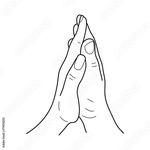 Hands a womans palm is attached to a mans palm. gestures.Tenderness, love and passion. contour line drawing. Vector.