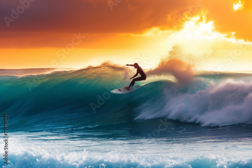 Sunset Surfing: Riding the Golden Wave © Svetlana