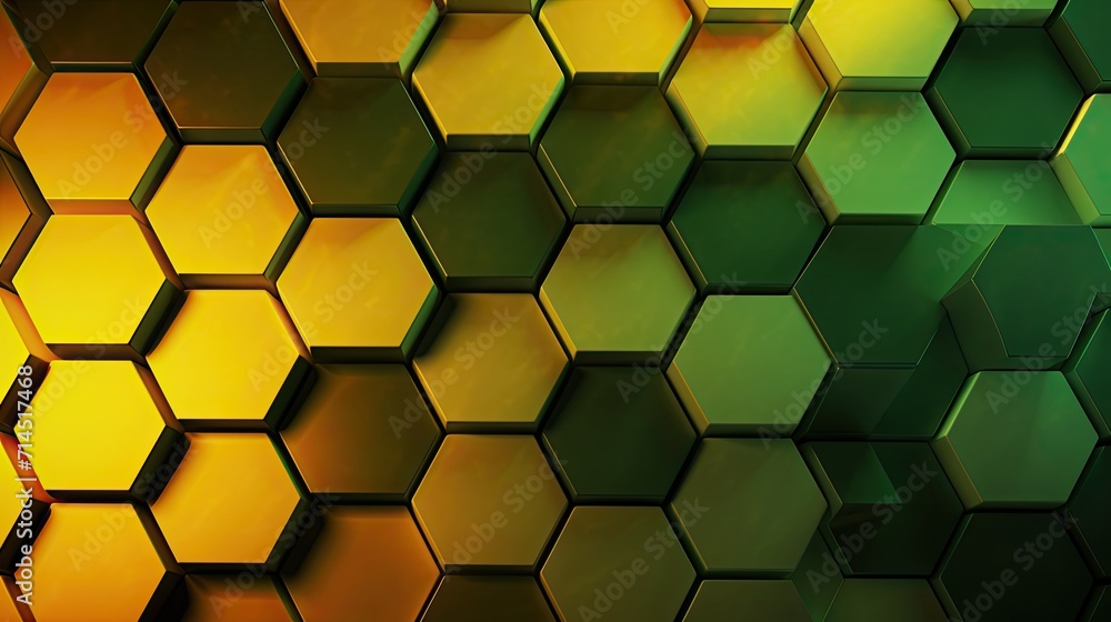 A pattern of hexagons in shades of yellowand green A pattern of hexagons in shades of yellowand green